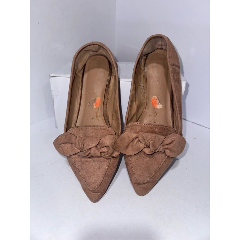 Bamboo Size 7 Women’s Pointed Toe Knot Detail Flats - Brown / Tan